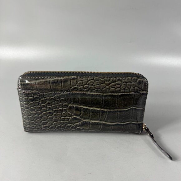 Kate Spade New York Croc-Print Green Patent Leather Zip-Around Long Wallet - Picture 3 of 13